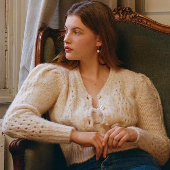 Rouje Aria Cardigan in Ecru Alpaca Wool Size 44 FR/12 US
